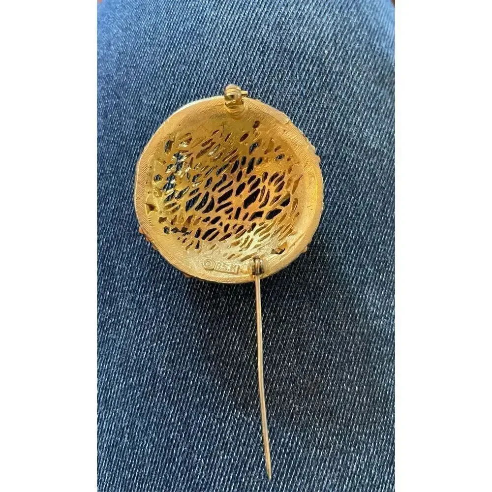 Vintage BSK Abstract Web Broach estate gold unique scarf pin 80's